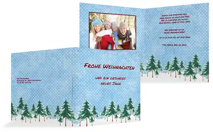 Weihnachtsgrußkarte Privat Schneewald