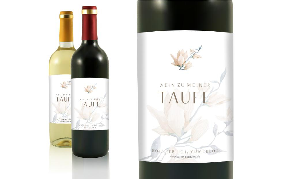 Flaschenetikett Taufe Magnolienblüte