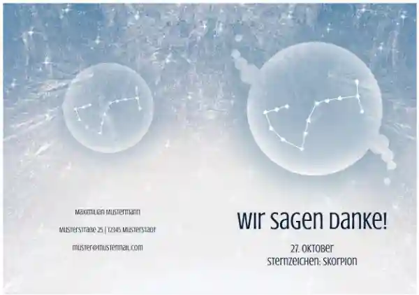 Dankeskarte zur Geburt Sternzeichen Skorpion