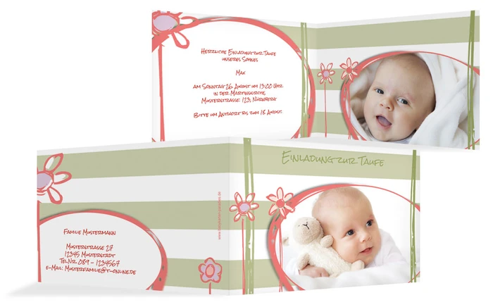 Einladungskarte Taufe Flowers and Stripes