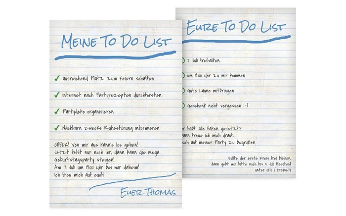 Einladungskarte zum Geburtstag Checkliste