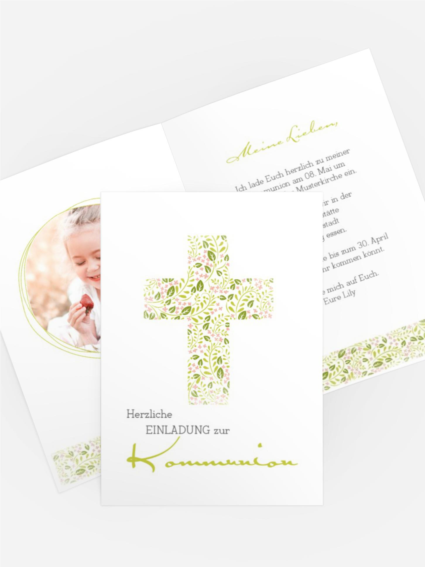 Einladungskarte Kommunion Blumenkreuz