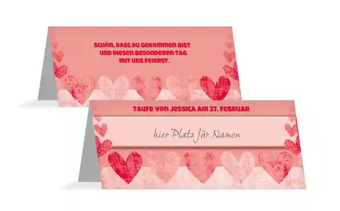 Tischkarte Taufe Voller Herzen Tischkarte Taufe Voller Herzen