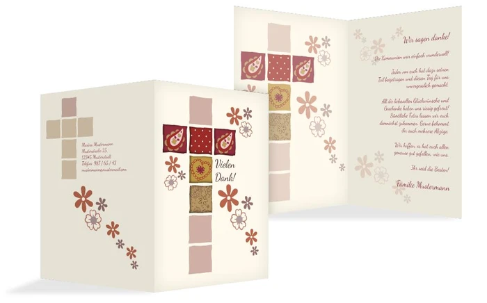 Dankeskarte Kommunion Florales Kreuz