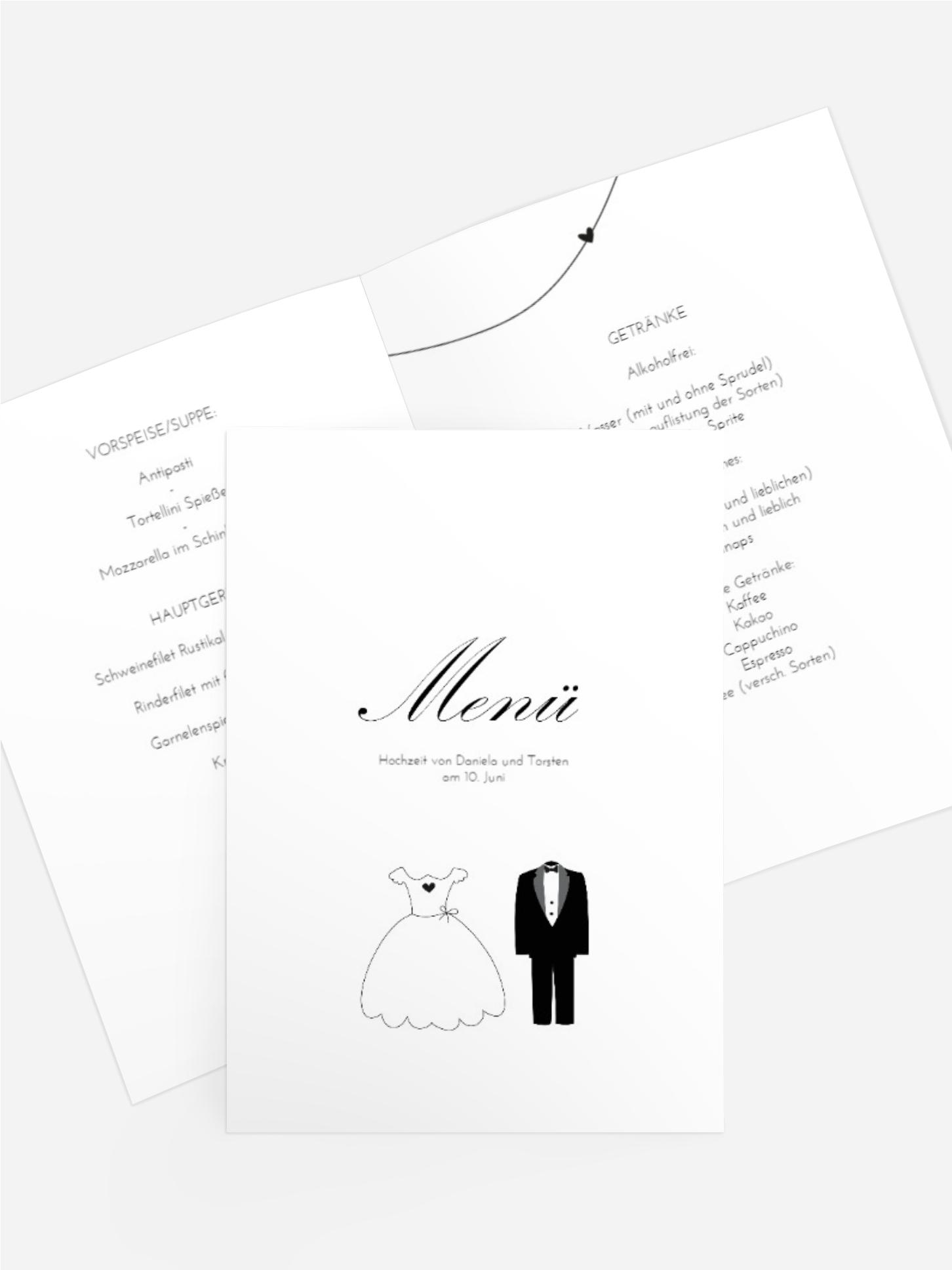 Menükarte dress and suit