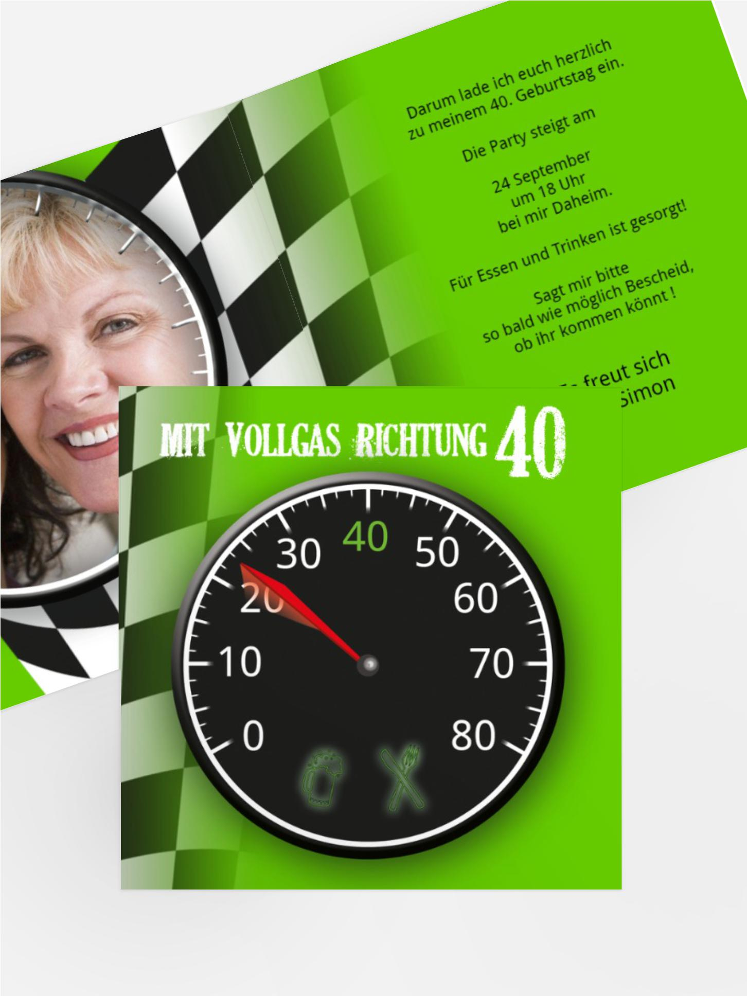 Einladungskarte Geburtstag Vollgas 40