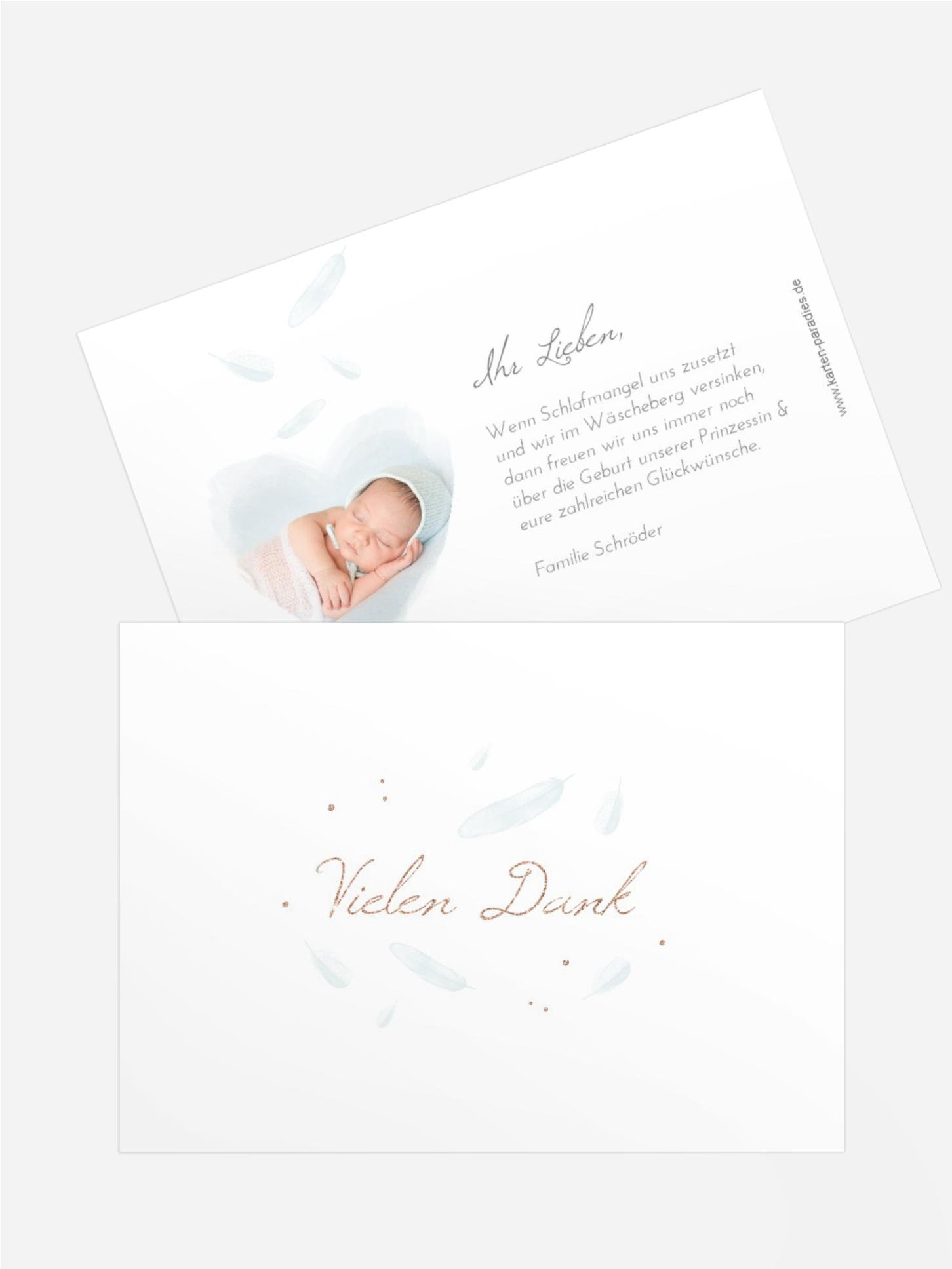Baby Dankeskarte Federhauch