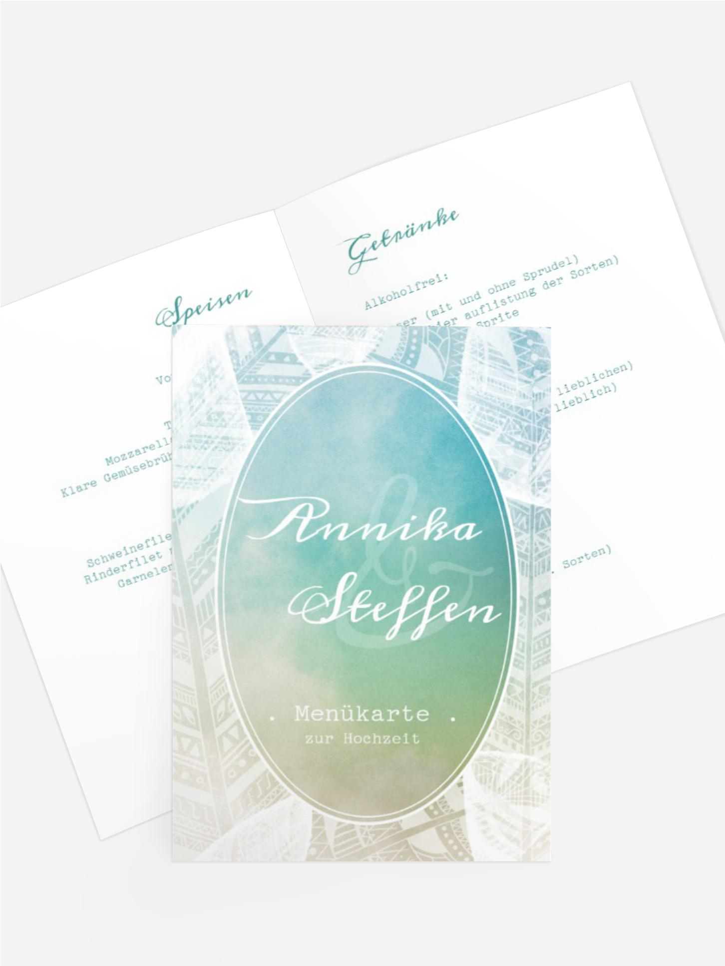 Hochzeit Menükarte Federleicht
