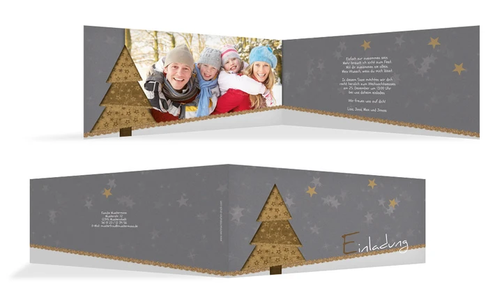 Weihnachtseinladung Privat Farbbäumchen