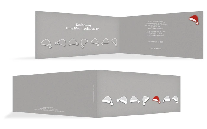 Weihnachtseinladung Privat Mützenreihe