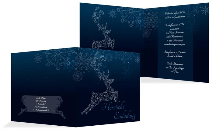 Weihnachtseinladung Schnörkelhirsch