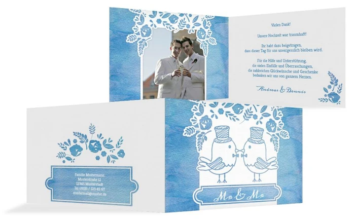 Hochzeit Danksagung Vogelpaar Zylinder