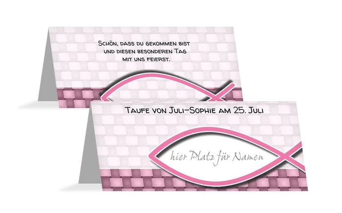 Tischkarte Taufe Jesusfisch