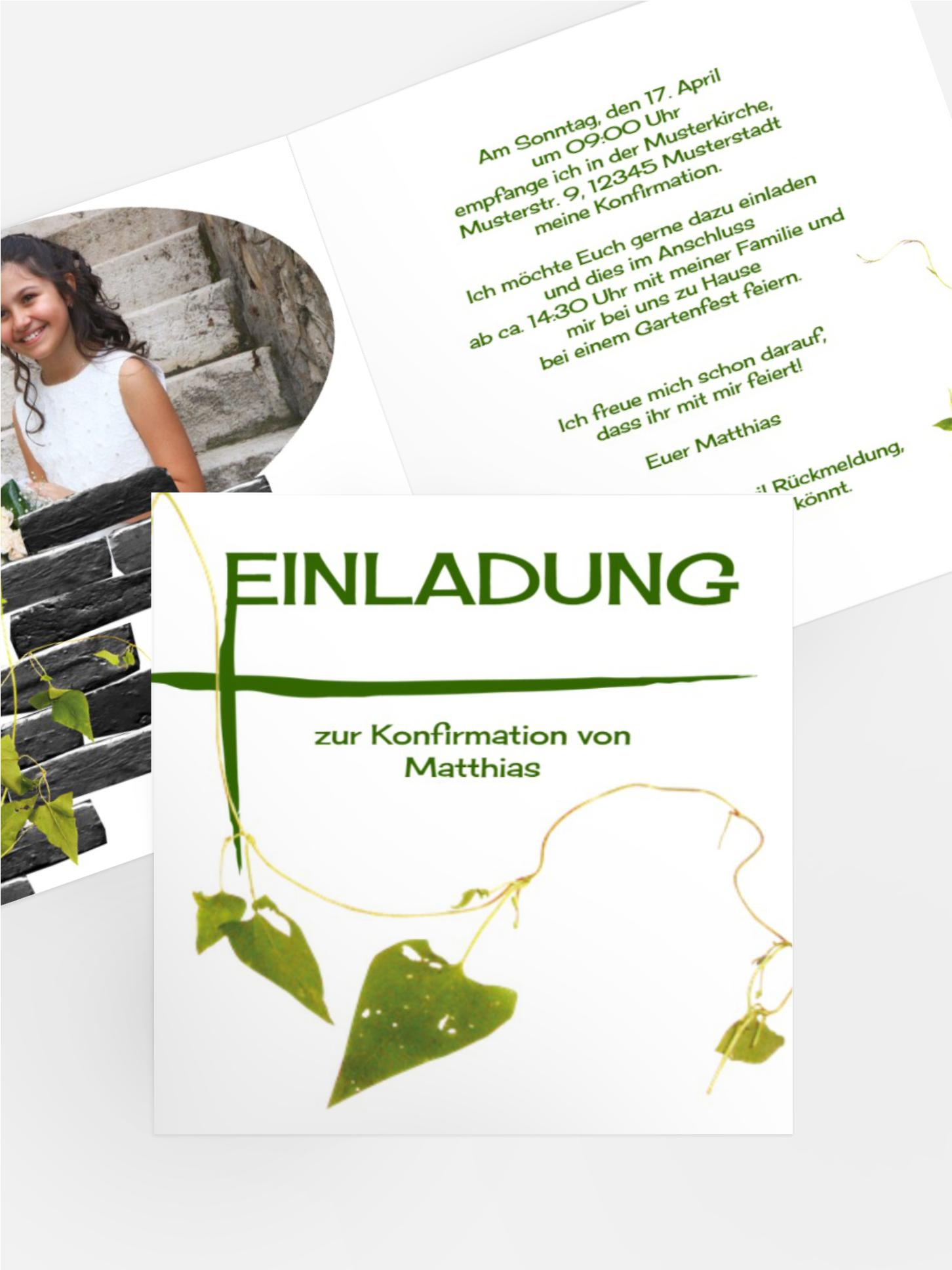 Einladungskarte Konfirmation Efeu Einladungskarte Konfirmation Efeu