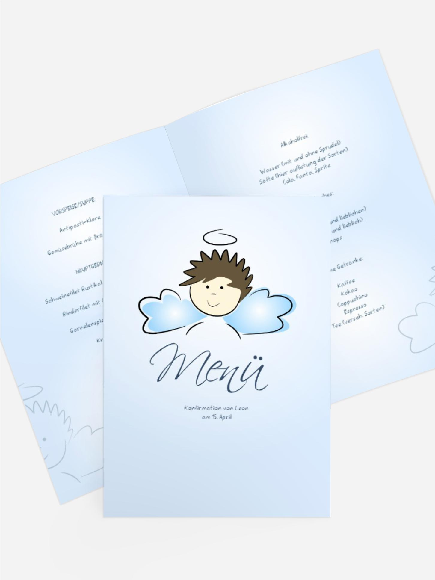 Menükarte Konfirmation Engelchen Jungs