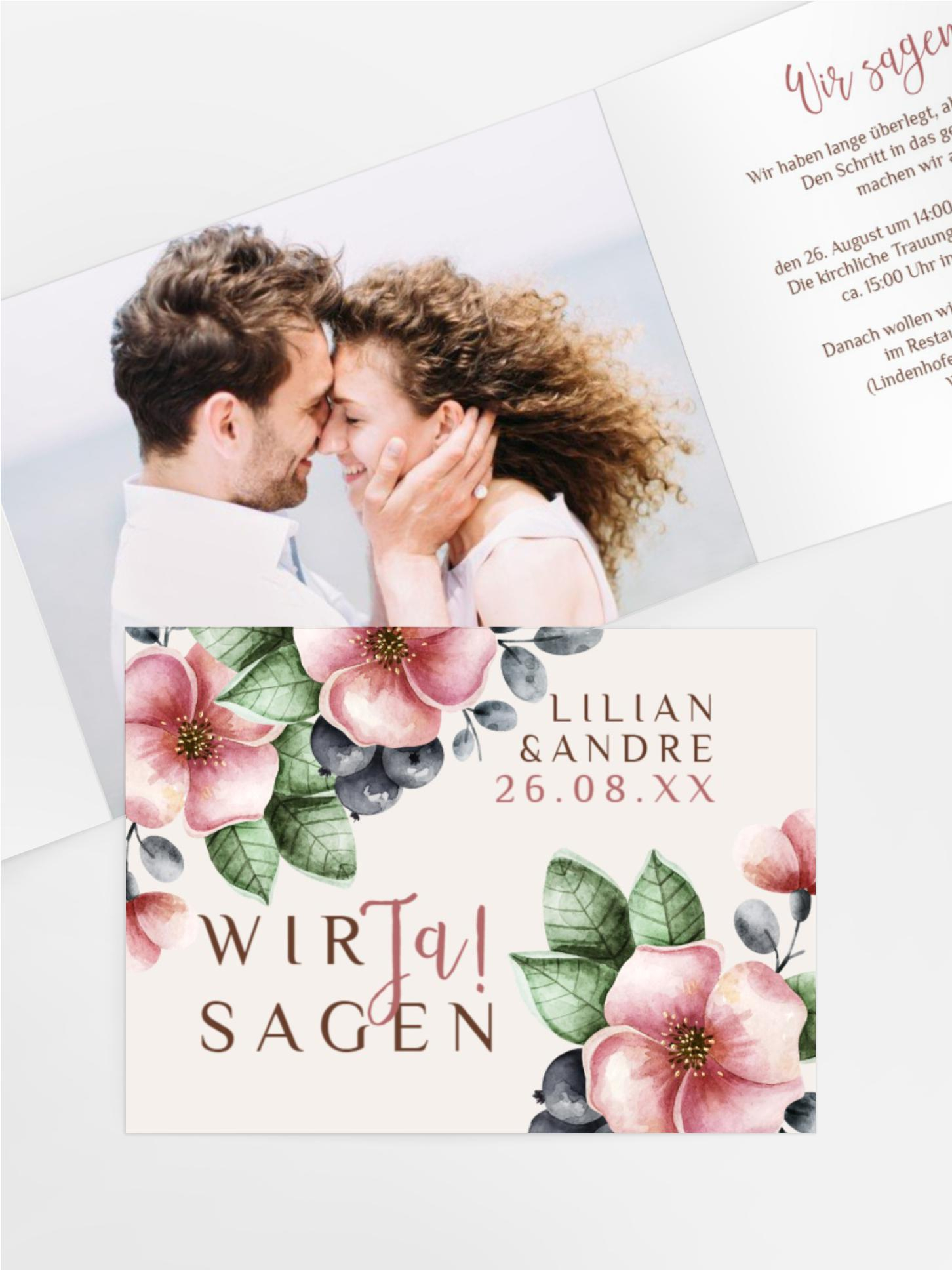 Hochzeitseinladung Bunt Geblümt