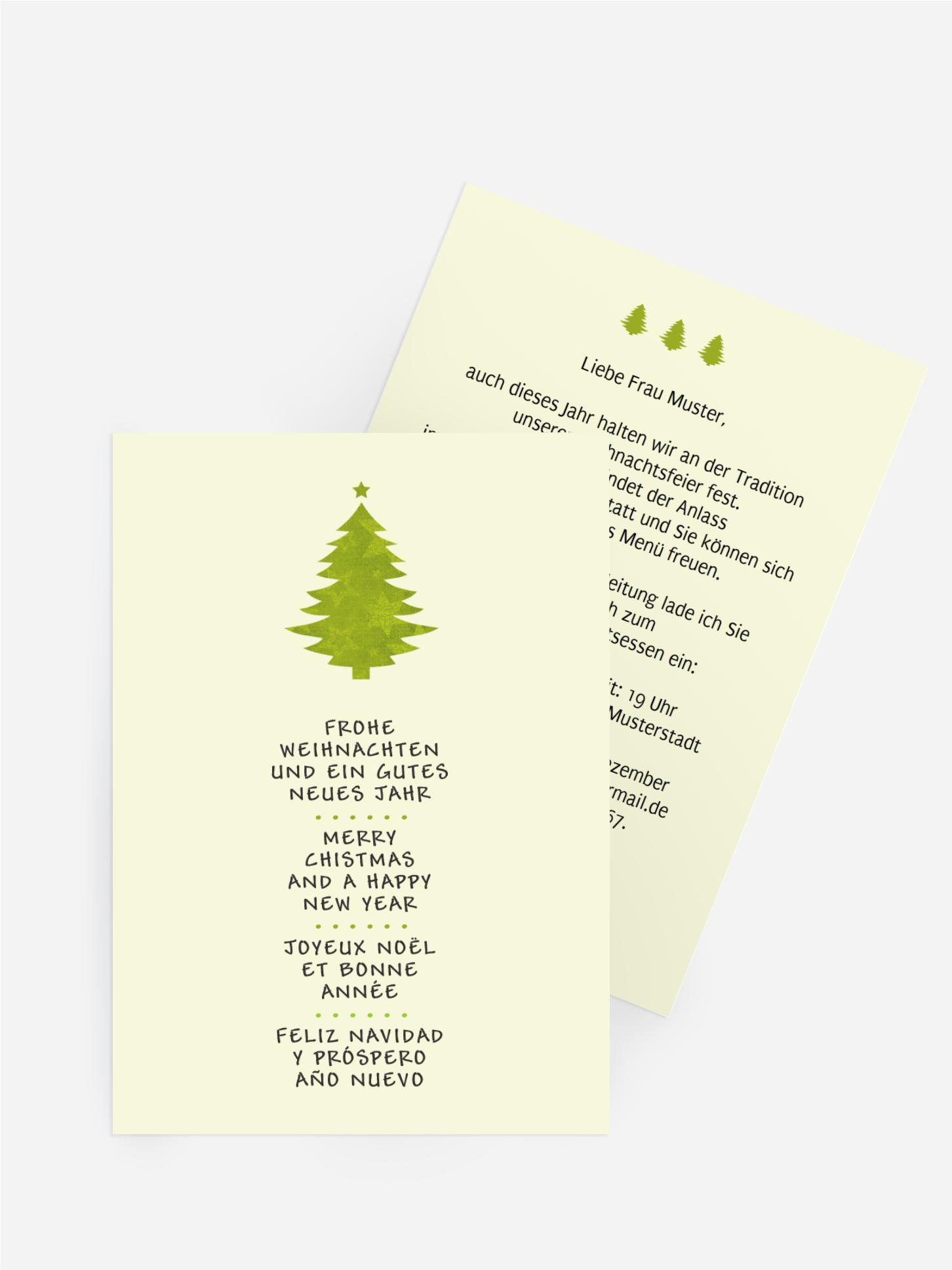 Einladungskarte Weihnachten Geschäft Bäumchen