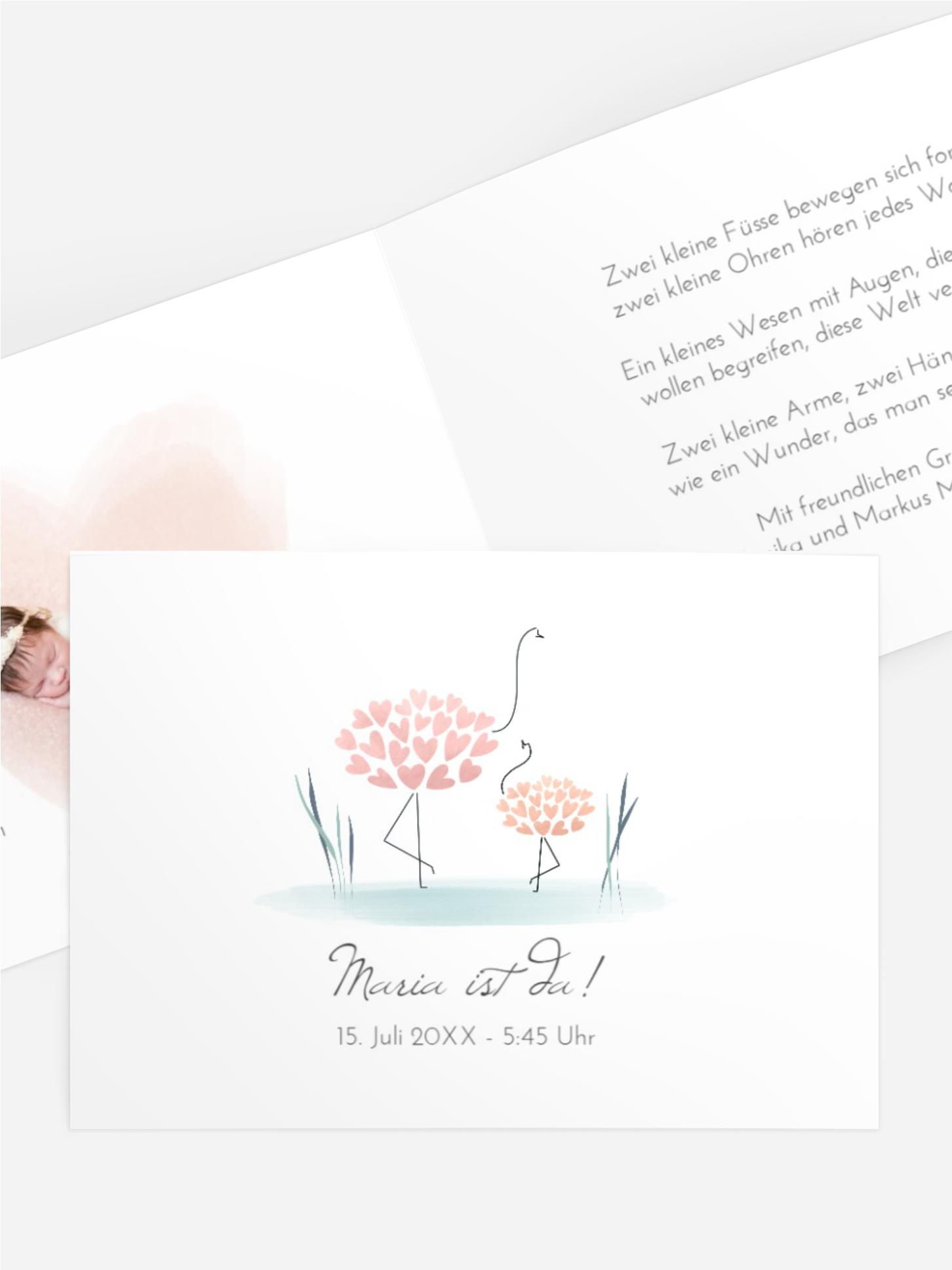 Geburtskarte Flamingo Baby