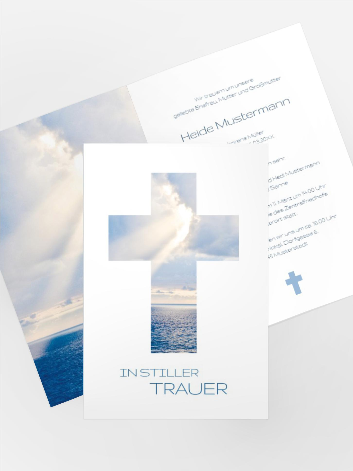 Trauerkarte Himmelskreuz hoch