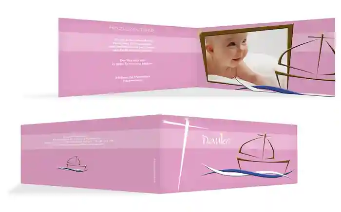 Dankeskarte Taufe Schiffchen auf Wellen Dankeskarte Taufe Schiffchen auf Wellen