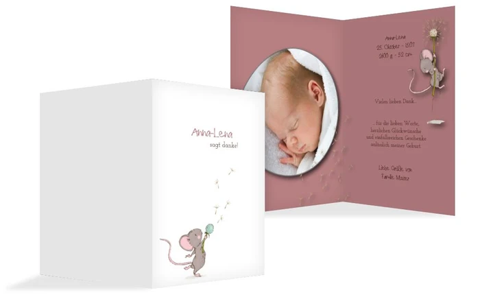 Dankeskarte zur Geburt Mäuschen