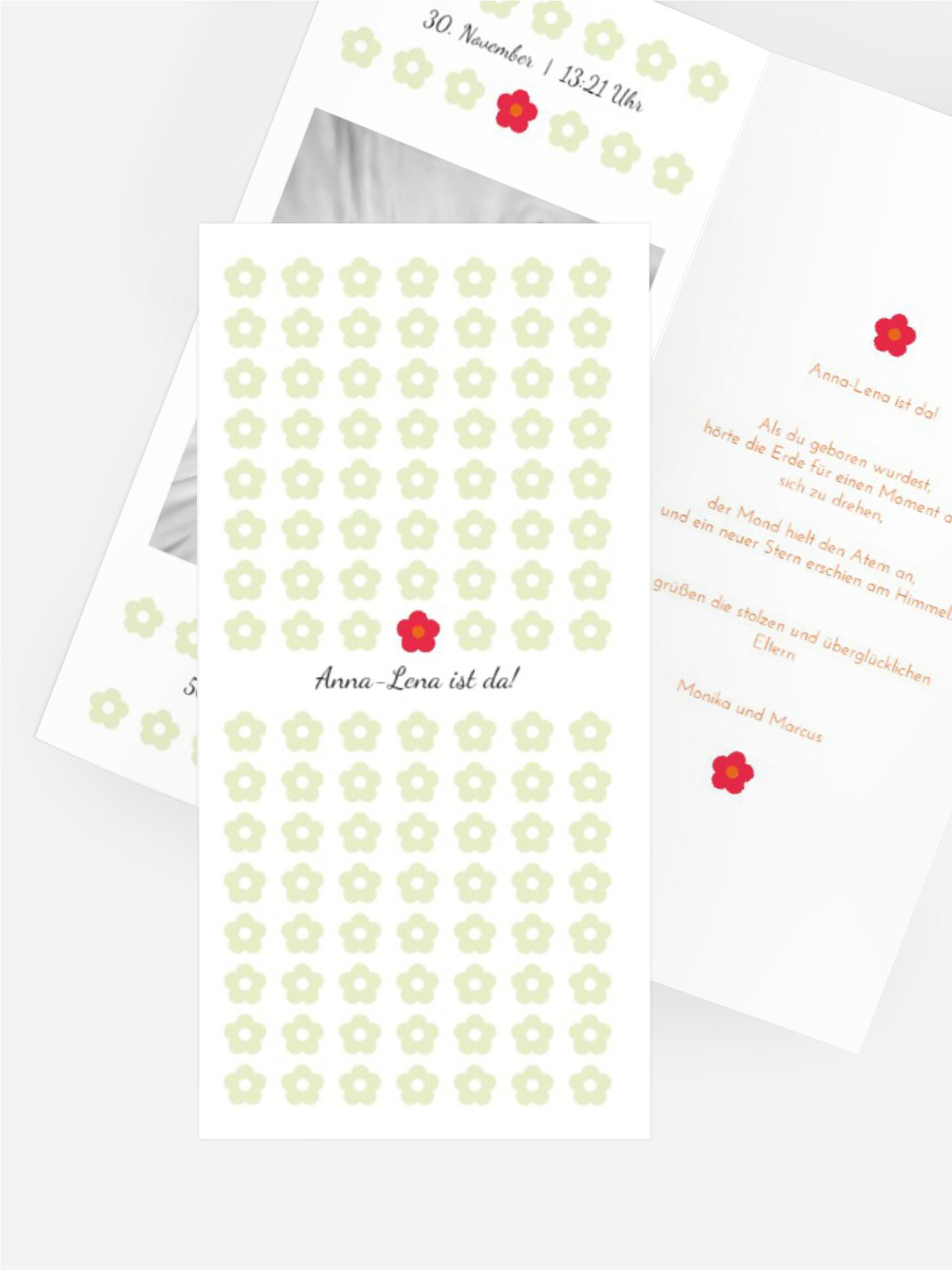 Karte zur Geburt Blumentapete