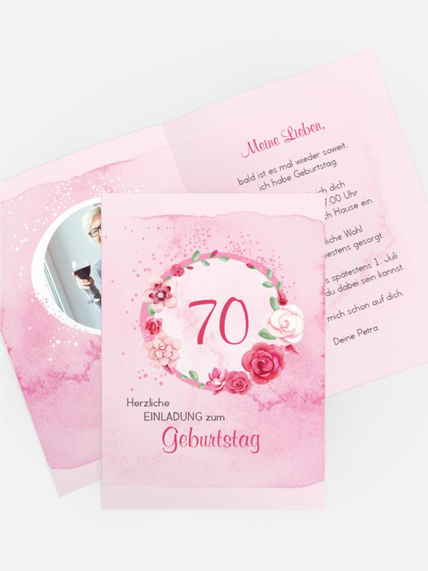 Einladung zum 70. Geburtstag Aquarell Rosen Foto