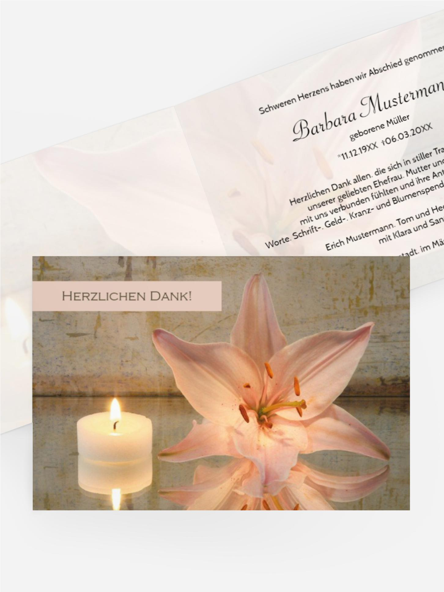 Dankeskarte Kerze und Blume quer