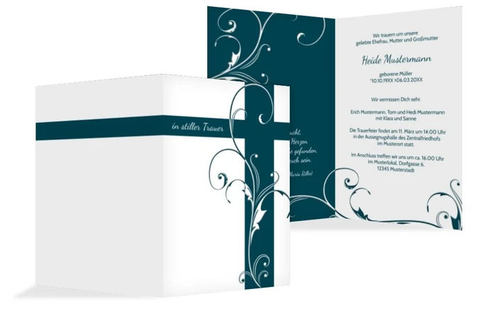 Trauerkarte Blumenkreuz hoch