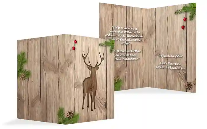 Weihnachts Einladungskarte privat Holztisch