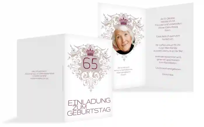 Einladung zum Geburtstag Krone 65 Foto