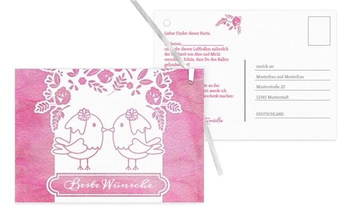 Ballonkarte zur Hochzeit Vogelpaar Brautkleid