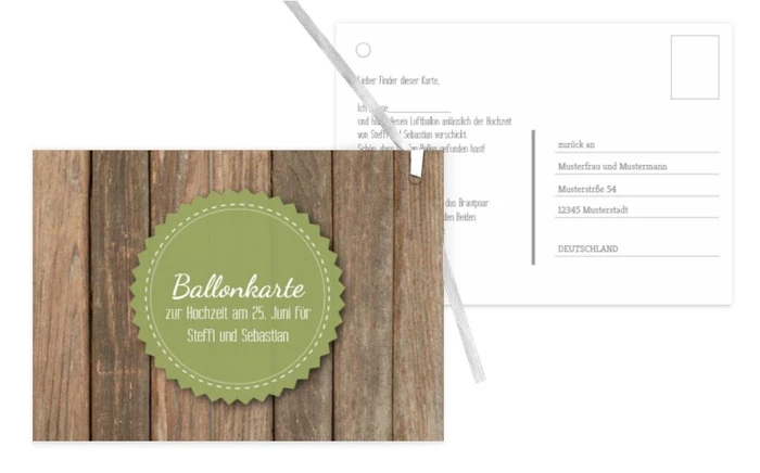 Ballonkarte Vintage Holz
