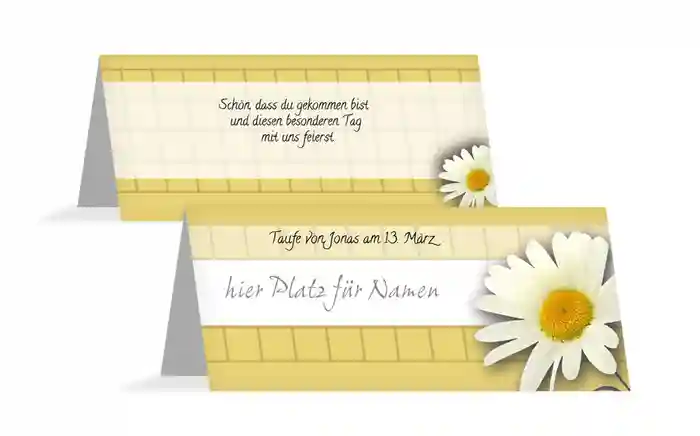 Tischkarte Taufe Margeriten