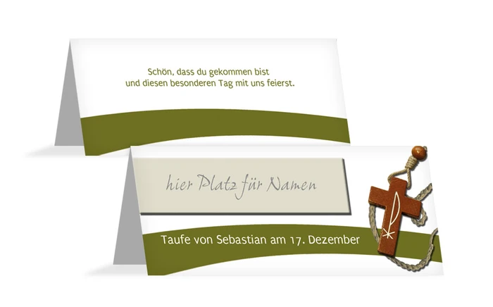 Tischkarte Taufe Kreuz auf Welle