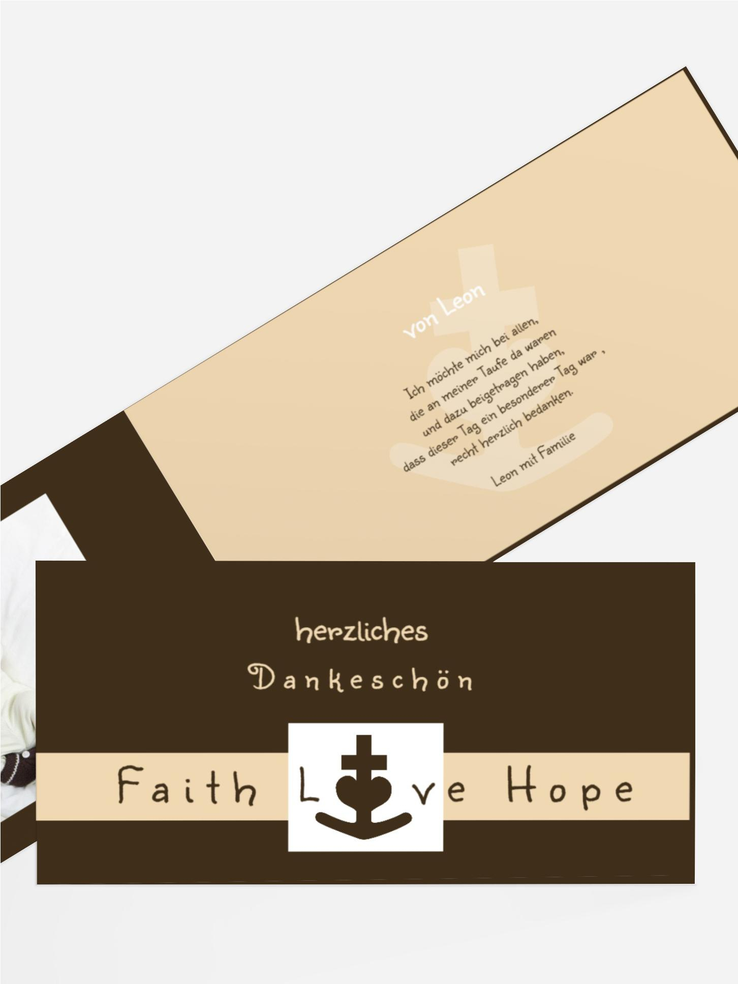 Dankeskarte zur Taufe faith love hope