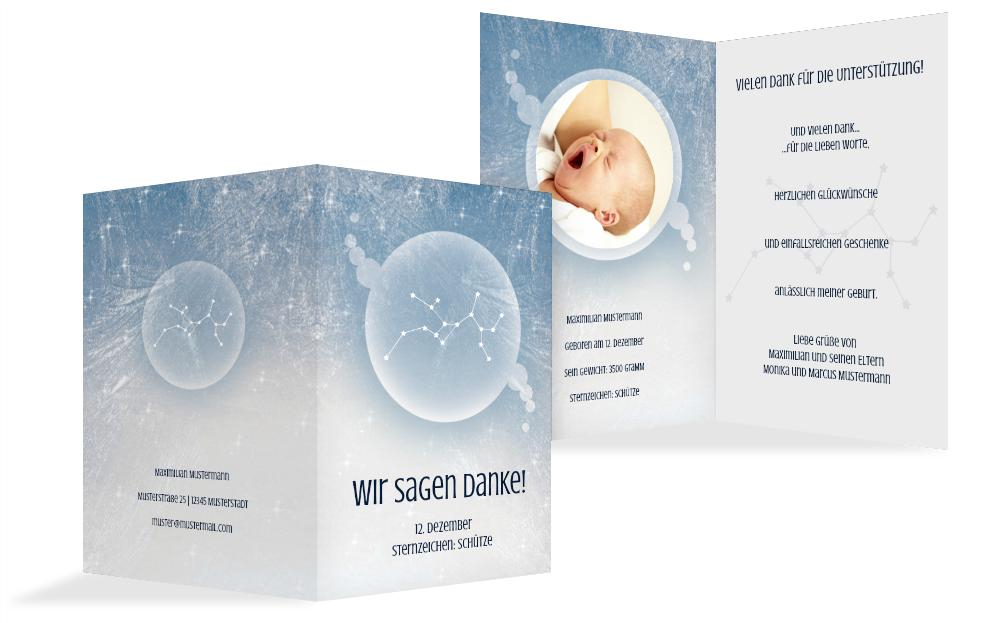Dankeskarte zur Geburt Sternzeichen Schütze Dankeskarte zur Geburt Sternzeichen Schütze