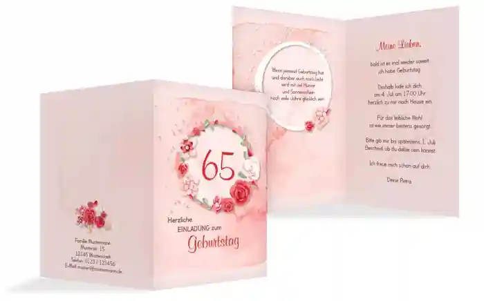 Einladung zum 65. Geburtstag Aquarell Rosen