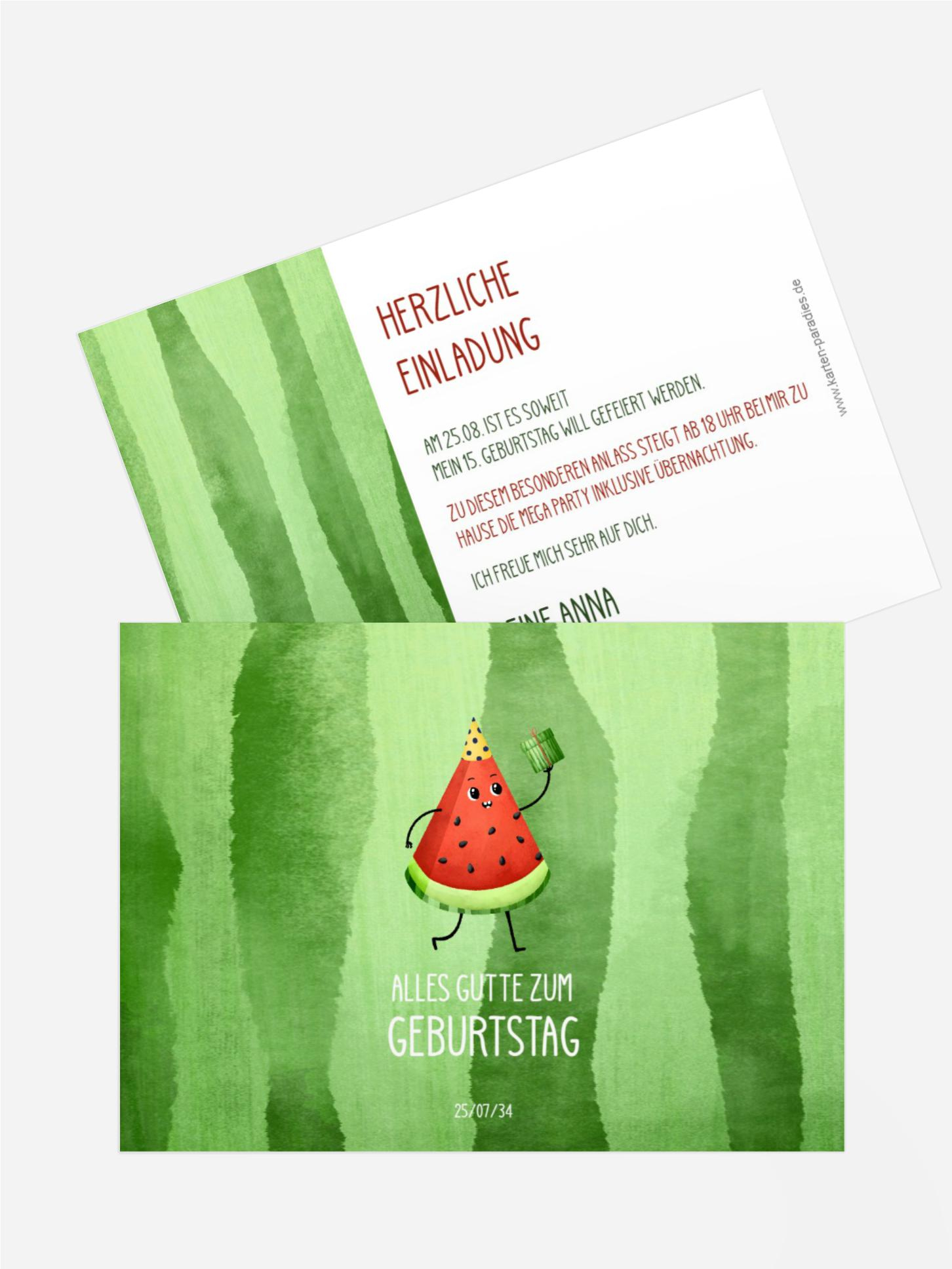 Jugendliche Geburtstagseinladung Wassermelonen Geschenk Jugendliche Geburtstagseinladung Wassermelonen Geschenk