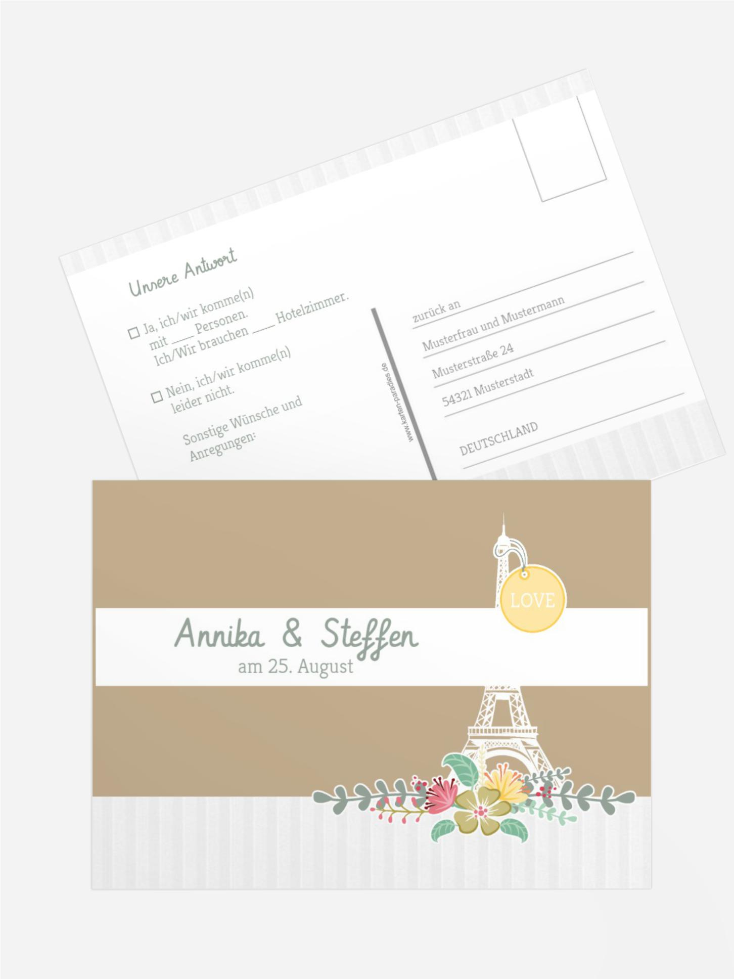 Antwortkarte zur Hochzeit Paris Antwortkarte zur Hochzeit Paris