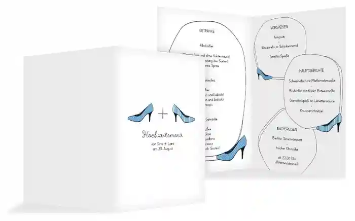 Menükarte zur Hochzeit High Heels