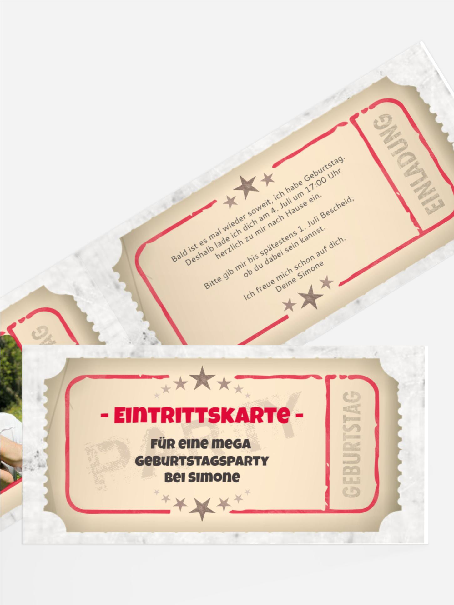 Einladung zum Geburtstag Eintrittskarte Foto