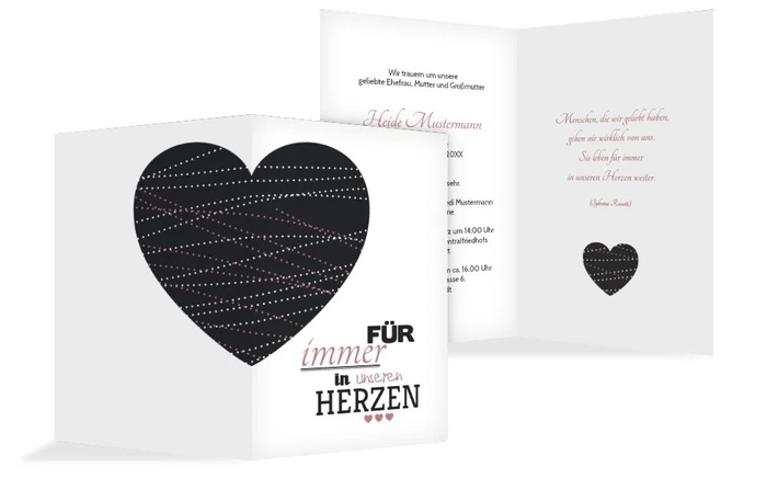 Trauerkarte Herz hoch