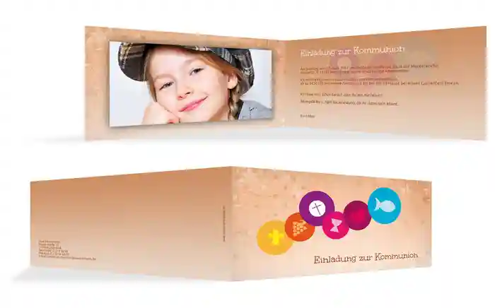 Einladung zur Kommunion bunte Elemente