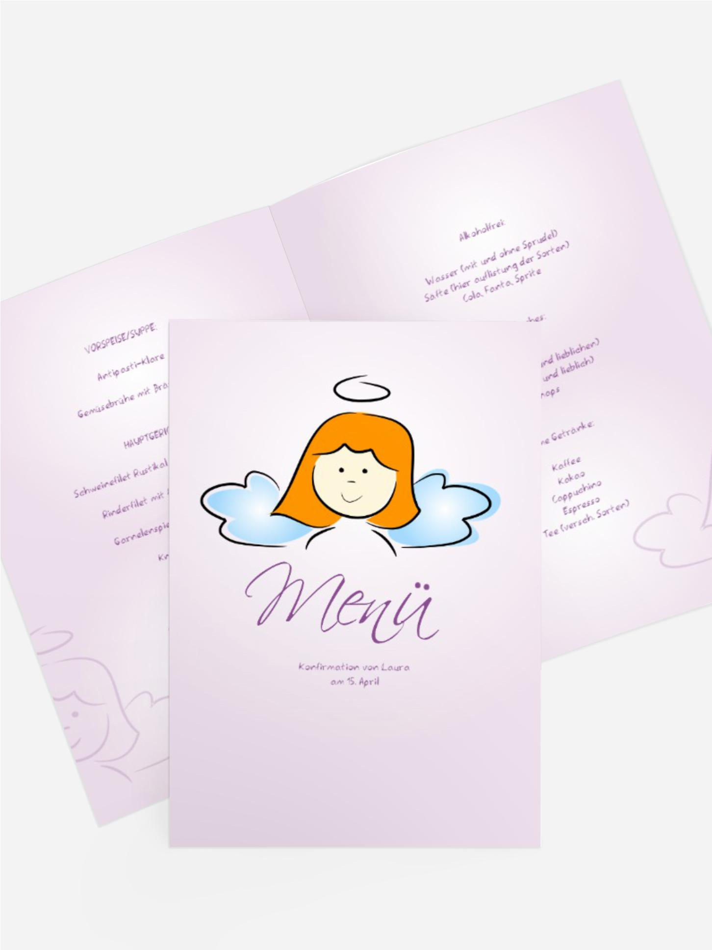 Menükarte Konfirmation Engelchen Mädchen