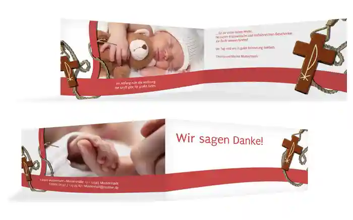 Dankeskarte Taufe Kreuz auf Welle