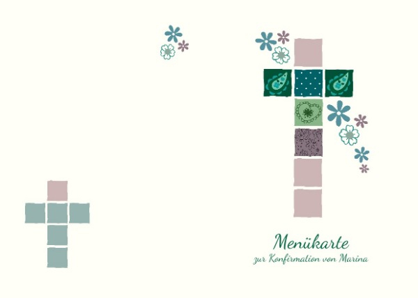 Menükarte Konfirmation Florales Kreuz