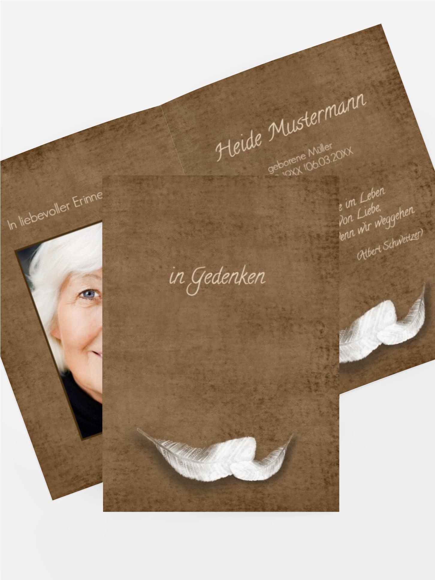 Sterbebildkarte Feder