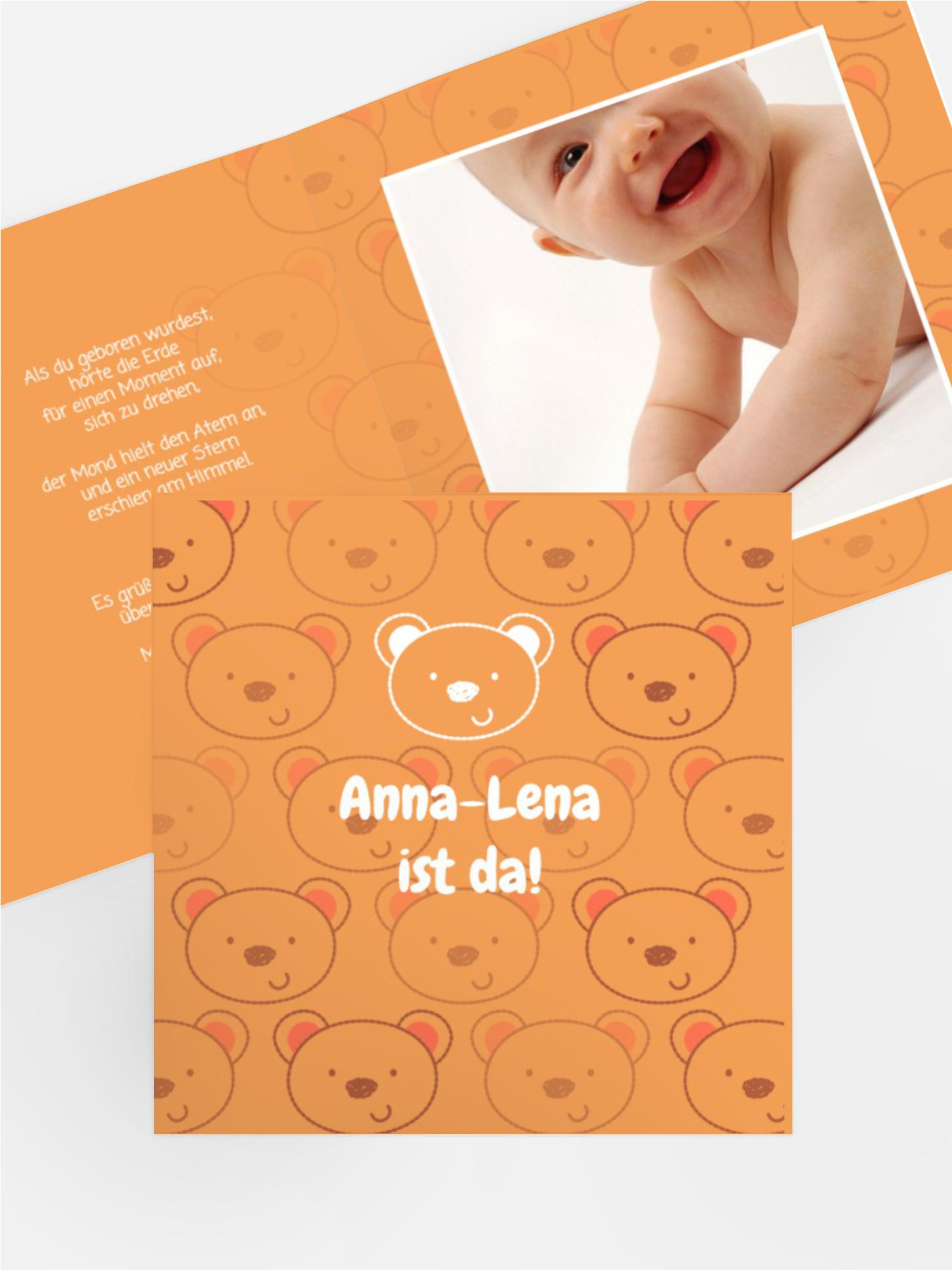 Karte zur Geburt Bärchengesicht