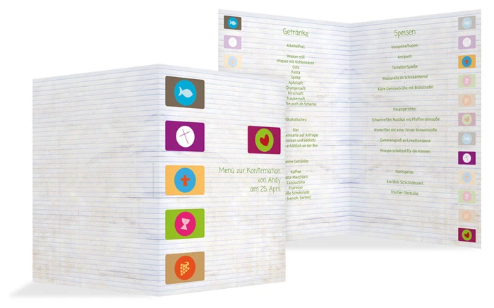 Menükarte Konfirmation buttons Menükarte Konfirmation buttons